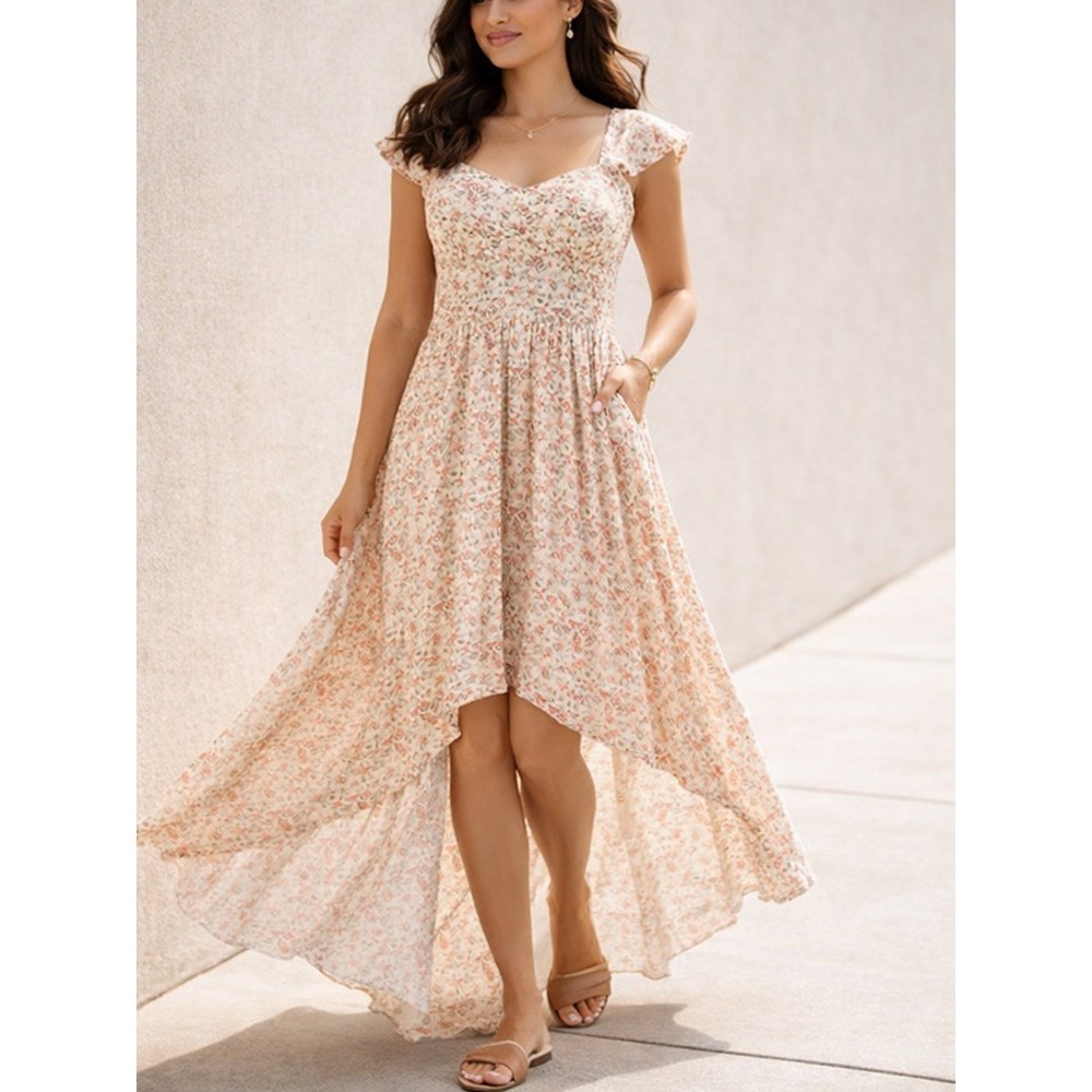 AS U WISH Floral High Low Maxi Dress Smock Back Cottagecore M Romantic Coachella
